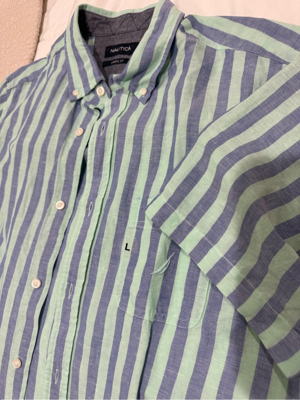 Nautica Mint Green and Navy Striped Button-Down Shirt